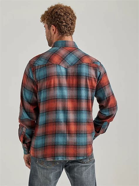 Mens Wrangler Retro® Long Sleeve Flannel Western Snap Plaid Shirt