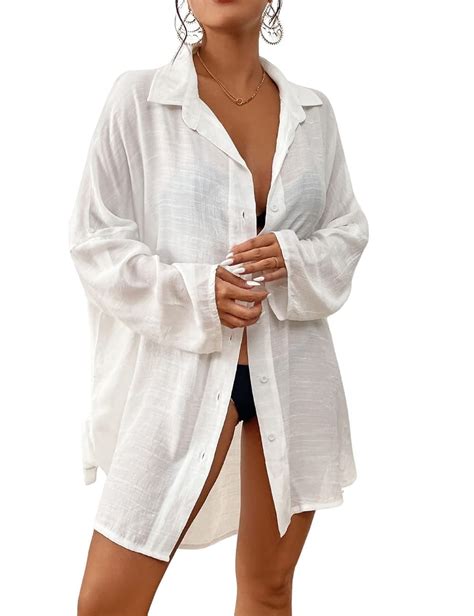 Bsubseach Women S Summer Pool Cover Ups Button Down Beach Shirt Dress Swimwear Bikini Cover Up