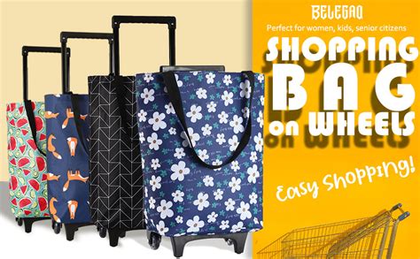 Belegao Shopping Bag On Wheels For Women Foldable Shopping Trolley