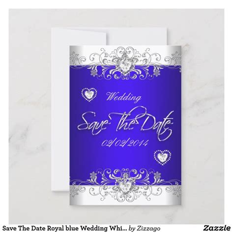 Save The Date Royal Blue Wedding White Diamond Hea Zazzle Royal