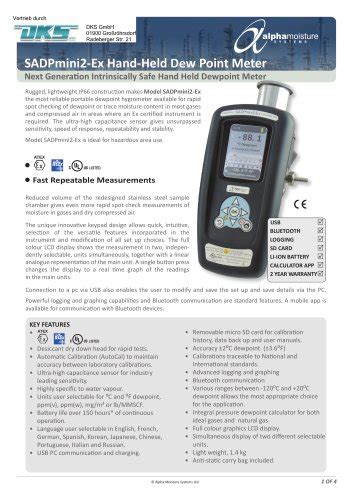 Sadpmini Ex Hand Held Dew Point Meter Dks Gmbh Pdf Catalogs