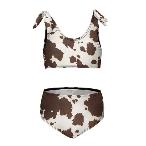 Brown Cowhide Leather Girl S Piece Bikini Set Beach Sport Swimsuit Swimwear Y Cm