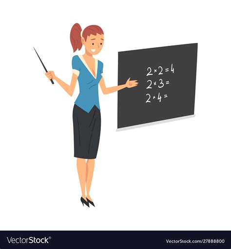 Female Teacher Standing Beside Chalkboard And Vector Image