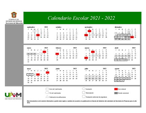 Calendario Escolar Universidad Polit Cnica Del Valle De M Xico