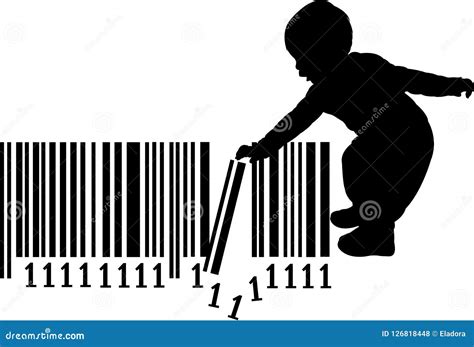 A Little Baby Girl Playing with Barcode, Silhouette Vector Stock Vector ...