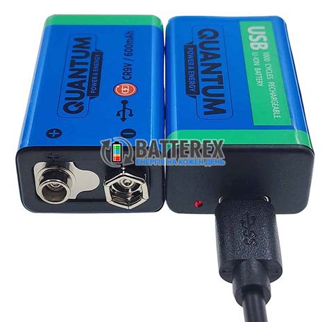Аккумуляторы Крона Li-ion с зарядкой от USB Type-C Quantum CR9V 600mah ...