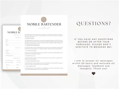 Mobile Bar Contract Template Canva Editable Bartender Etsy