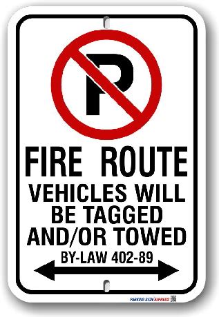 2RFR01 Fire Route Sign Richmond Hill By-Law 402-89