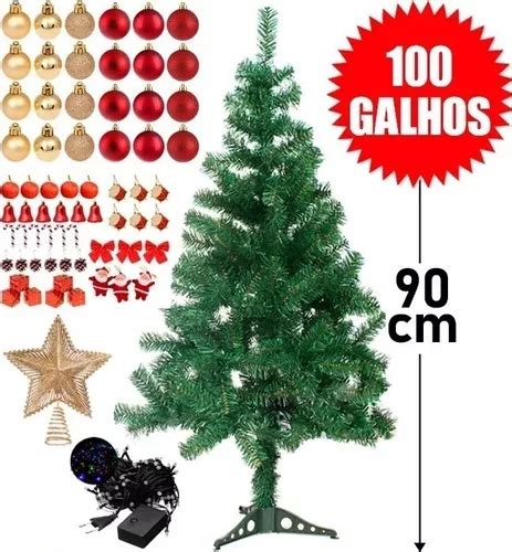 Árvore De Natal Decorada Pequena 90cm Completa 68 Enfeites Cor Verde