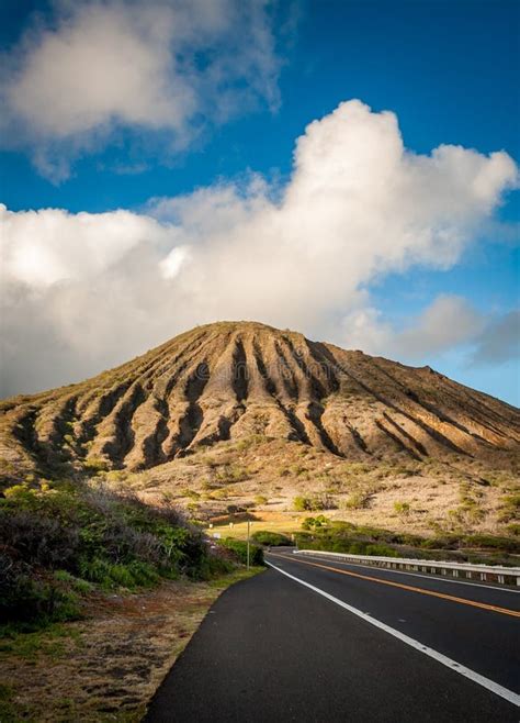 Koko Head Raising from the Road on Oahu, Hawaii. Stock Image - Image of guard, rail: 91855009