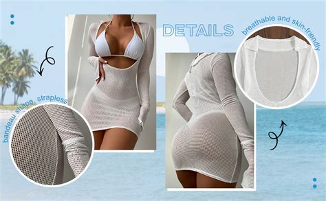 GORGLITTER Women S Crochet Bikini Cover Up Knit Dress Long Sleeve Sexy