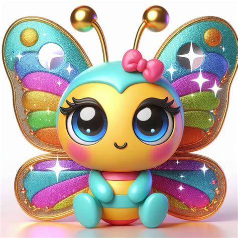 Cute Colorful Butterfly Sparkly Wings Mascot Character 3D Cartoon Avatar Fun Playful Frie ...