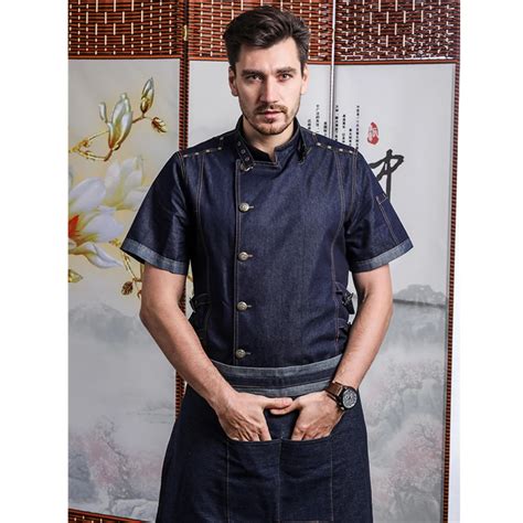 Uniforme de Chef de algodón de mezclilla para hombre chaqueta de ropa