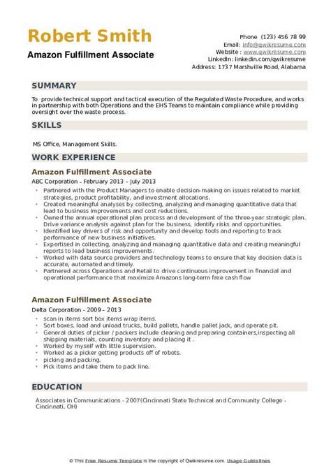 10 Amazon Fulfillment Associate Resume Samples And Templates For 2025