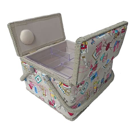 Sewing Notions Large Twin Lid Sewing Box 25 X 25 X 17cm Mrltle 120