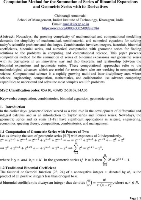 Computation Method For The Summation Of Series Of Binomial Expansions