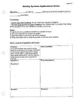 Systems of Linear Equations Word Problems Notes by Krista Gurnett 