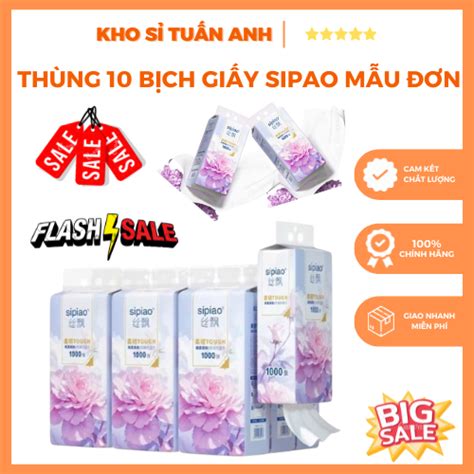 Deal HOT Thùng 10 Bịch Giấy Treo Đa Năng SIPIAO Hoa Mẫu Đơn Khăn Rút Treo Tường 4 Lớp mỗi