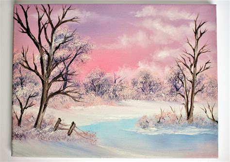 Bob Ross Style Oil Painting Pastel Pink Lace Winterscape Etsy