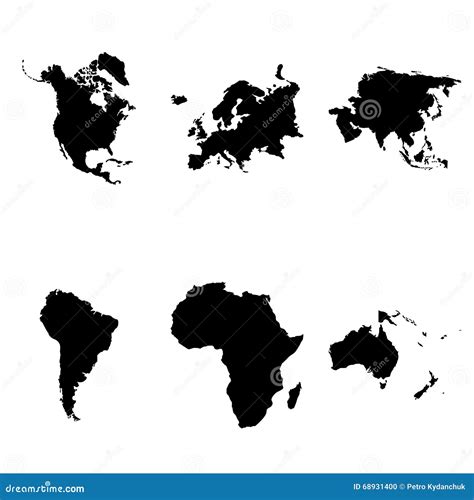 Les Continents Silhouettent Les Icônes Simples Réglées Illustration de