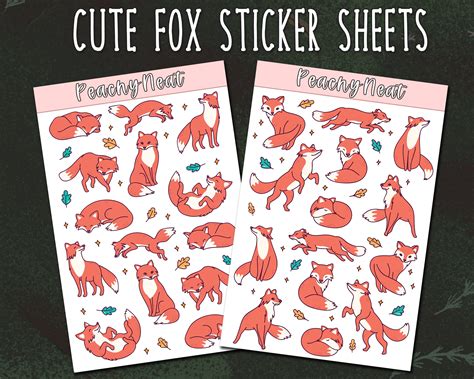 Cute Fox Sticker Sheets Planner Stickers Notebook Diary Etsy