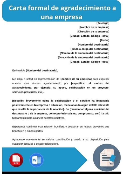 Carta De Agradecimiento En Ingl S Formal Word Pdf