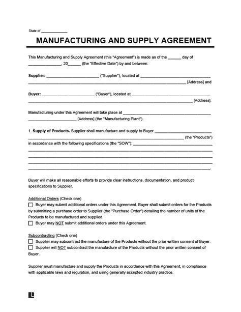 Free Supply Agreement Template Downloadable Pdf And Word