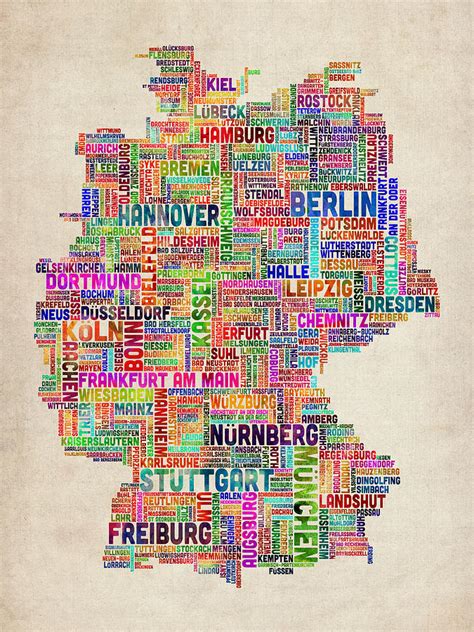 Text Map Of Germany Map Digital Art By Michael Tompsett