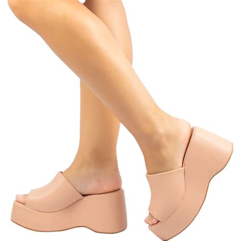 Tamanco Feminino Plataforma Anabela Blogueira Salto Grosso Val Nude Lumiss