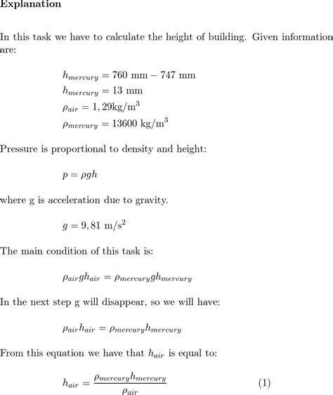 A Mercury Barometer Reads 7470 Mm On The Roof Of A Building Quizlet