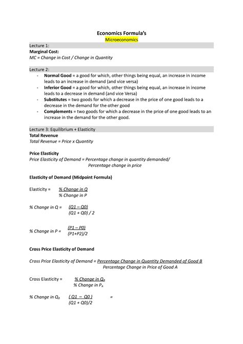 Economic S Formula S Economics Formulas Microeconomics Lecture