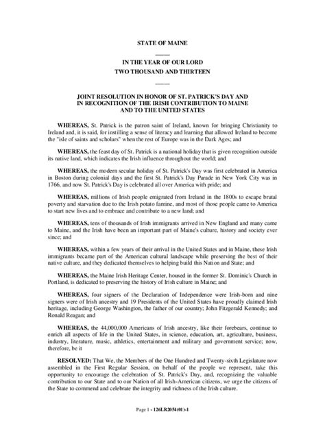 Fillable Online Legislature Maine JOINT RESOLUTION IN HONOR OF ST Fax