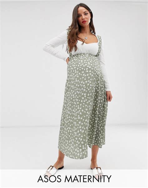 Asos Design Maternity Midi Pinafore Skirt In Floral Print Asos