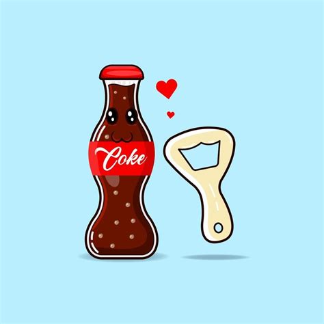 Cute Coke And Bottle Opener Fast Food Icon Concept Isolated Flat