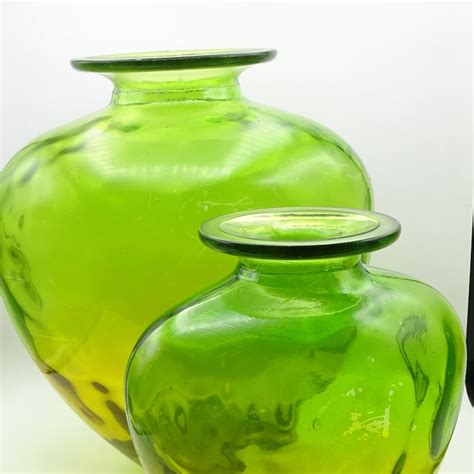 Green Glass Vase Vintage Etsy