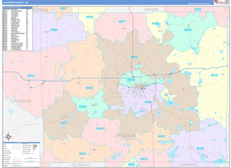 Jackson County, MI Wall Map Color Cast Style by MarketMAPS