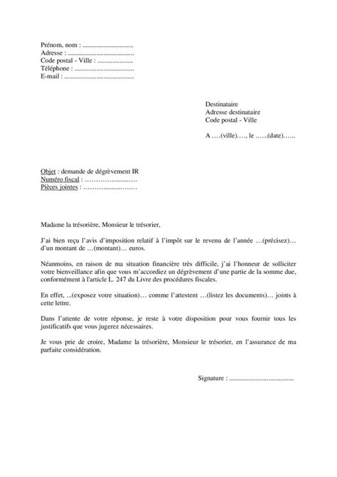 Modèle lettre de demande de dégrèvement de l impôt sur le revenu