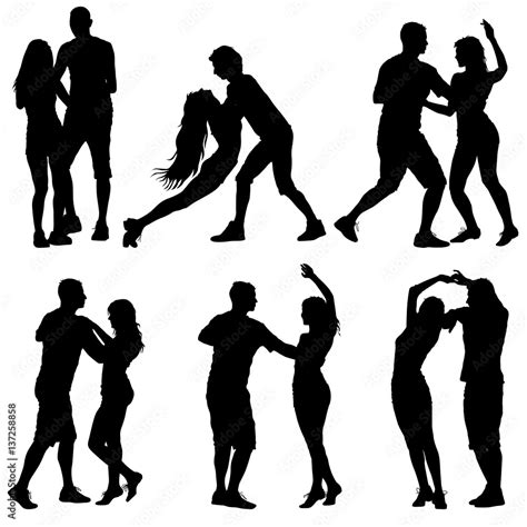 Black set silhouettes Dancing on white background. Vector illustration ...