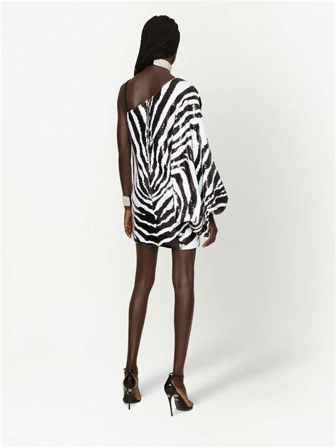 Dolce Gabbana Zebra Print Sequin Embellished Mini Dress Black