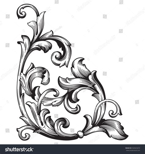 Vintage Baroque Corner Scroll Ornament Engraving Stock Vector Royalty