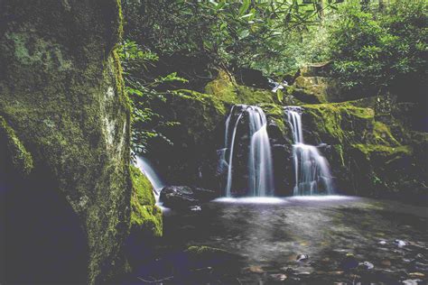 Millwood Pines Forest Waterfall Photography Wrapped Canvas Print