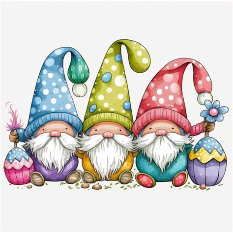 Premium Photo Three Gnomes With Colorful Hats And A Flower Are