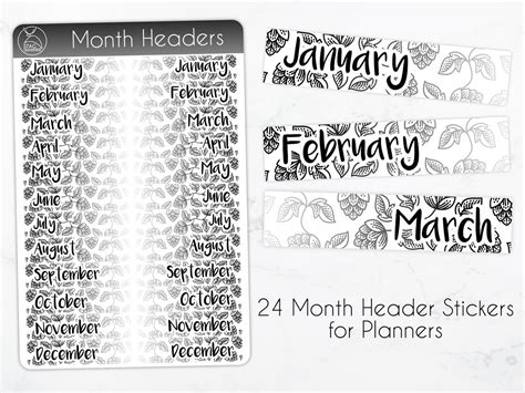 Months Of The Year Sticker Sheet Month Stickers 24 Planner Month