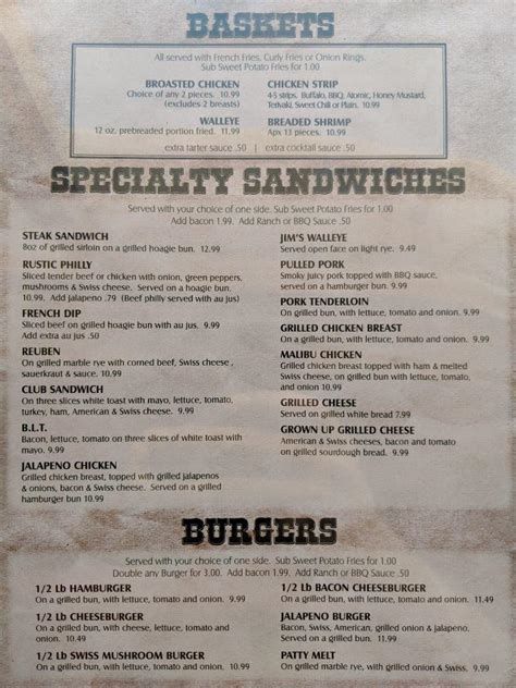 Menu at The Rustic restaurant, Fort Calhoun