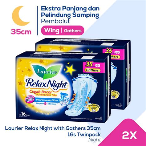 Jual Laurier Relax Night W Gathers 35cm 16S Pembalut Twinpack