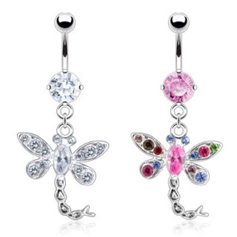 CZ Dragonfly Navel Ring Belly Dangle