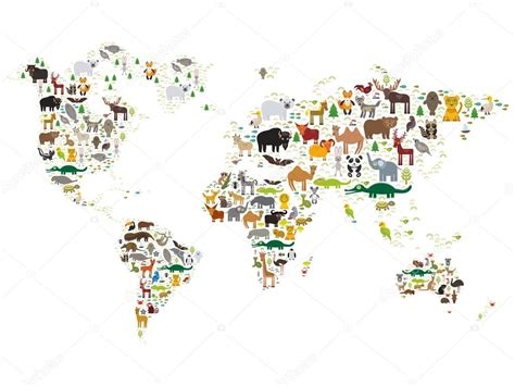 Cartoon animal world map for children and kids, Animals from all over ...