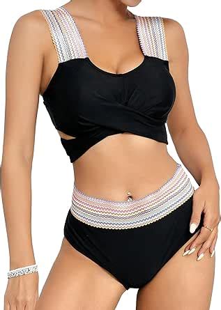 Amazon Milumia Women S Piece High Waist Swimsuits Cross Wrap Stitch Tape Bikini Bathing