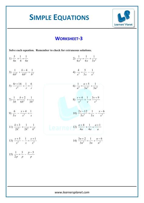 Mastering Linear Equations Maths Worksheet For Class