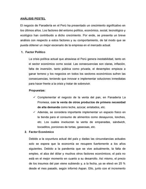 Análisis Pestel Panadería La Promesa 2 1 ANÁLISIS PESTEL El negocio